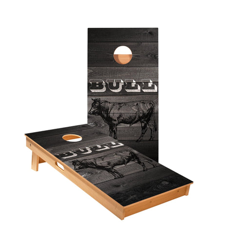 Skip's Garage Black Barnwood Bull Cornhole Boards - Includes (2) Boards (Resin Bags) + (2) Board Hole Lights
