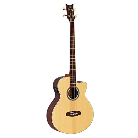 Ortega Guitars 4 String Deep Series Medium Scale Solid Top Acoustic-Electric Bass, Right (D558-4)