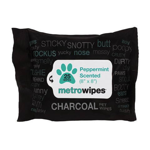 MetroPaws Peppermint Scented Charcoal Dog Wipes, 25 Extra Large & Thick Cleaning Wipes Ideal for Cats and Dogs, for Paws, Butt, Ears and Eyes