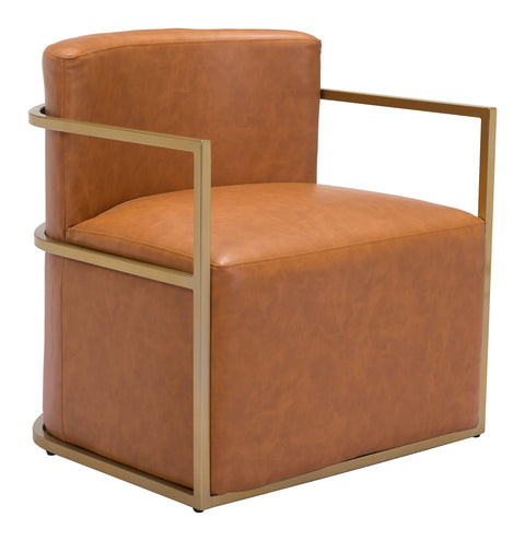 Zuo Xander Accent Chair Brown, Brown Accent Chair, Modern Style, Faux Leather, Plush and Durable Faux Leather Fabric, Plywood, Indoor Living, 26.8" W x 25.6" D x 28.3" H, Non-Stackable