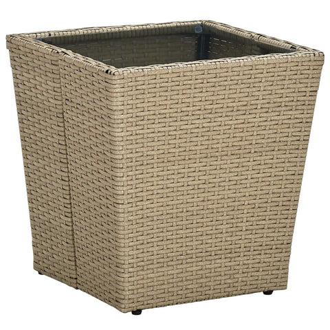 vidaXL Tea Table - Beige Poly Rattan, Tempered Glass Patio Garden Furniture - 16.3"x16.3"x17.3"