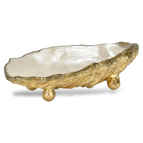 Ottilie 7.75" Oyster Shell Resin Trinket Dish - Elegant Coastal Style - Gold Finish - for Table, Shelf, or Vanity Display - by Cheungs