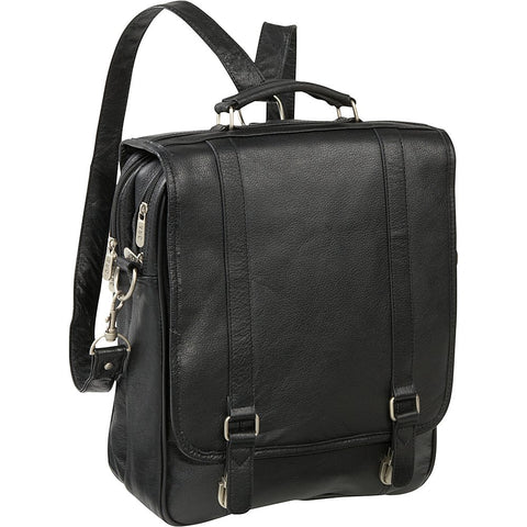 Black Leather Laptop Backpack Briefcase (#2437-0)