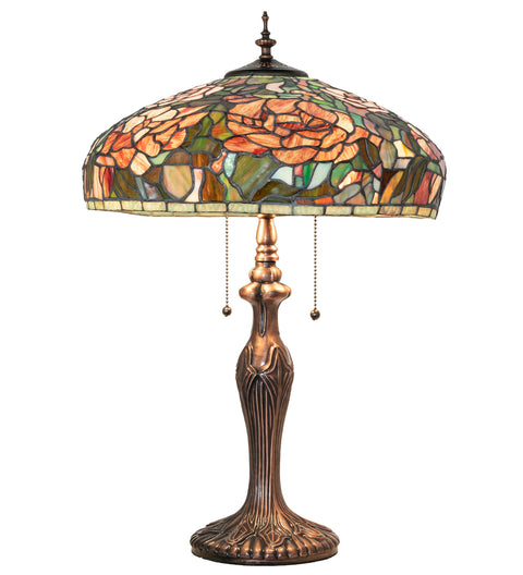 Meyda Tiffany Lighting 265068 Tiffany Peony Two Light Table Lamp Table Lamp Mahogany Bronze
