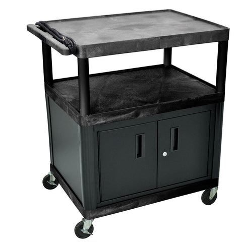 LUXOR LP40CE-B Endura 3-Shelf Presentation Cart with Cabinet, 40-1/4" Height, Black