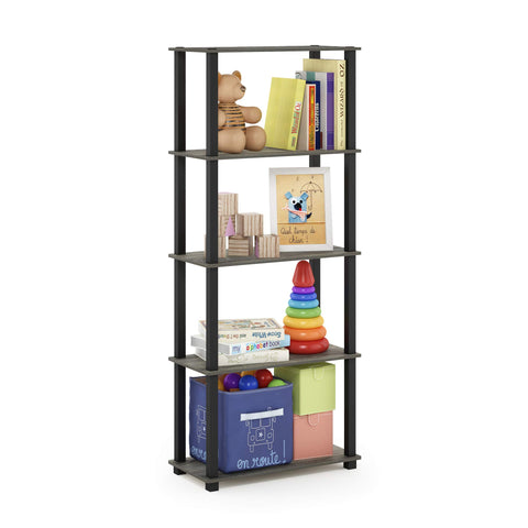 Furinno TURN-S-TUBE Book Shelf, 5-Tier Toolless Storage Shelves with Square Tubes, Shelving Unit for Organization and Storage for Living Room, Home Office, French Oak