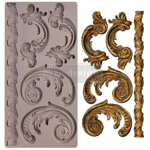 Redesign with Prima Redesign Furniture Decor Moulds® Lilian Scrolls5 x8,8Mm Thickness for Funiture Dresser, Chocolate,Cake,Candy,Backery,Soap,Polymer Clay, earthen Clay,655350654603