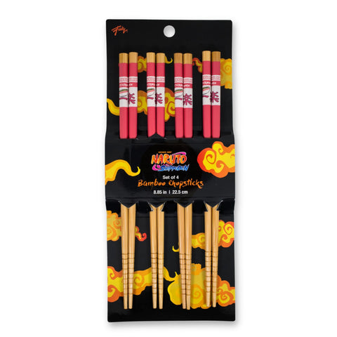 Naruto: Shippuden Ichiraku Ramen Wooden Bamboo Chopsticks, Set Of 4 | Utensil Set For Ramen Noodles, Japanese Dinnerware For Home Kitchen | Official Anime Manga Collectible