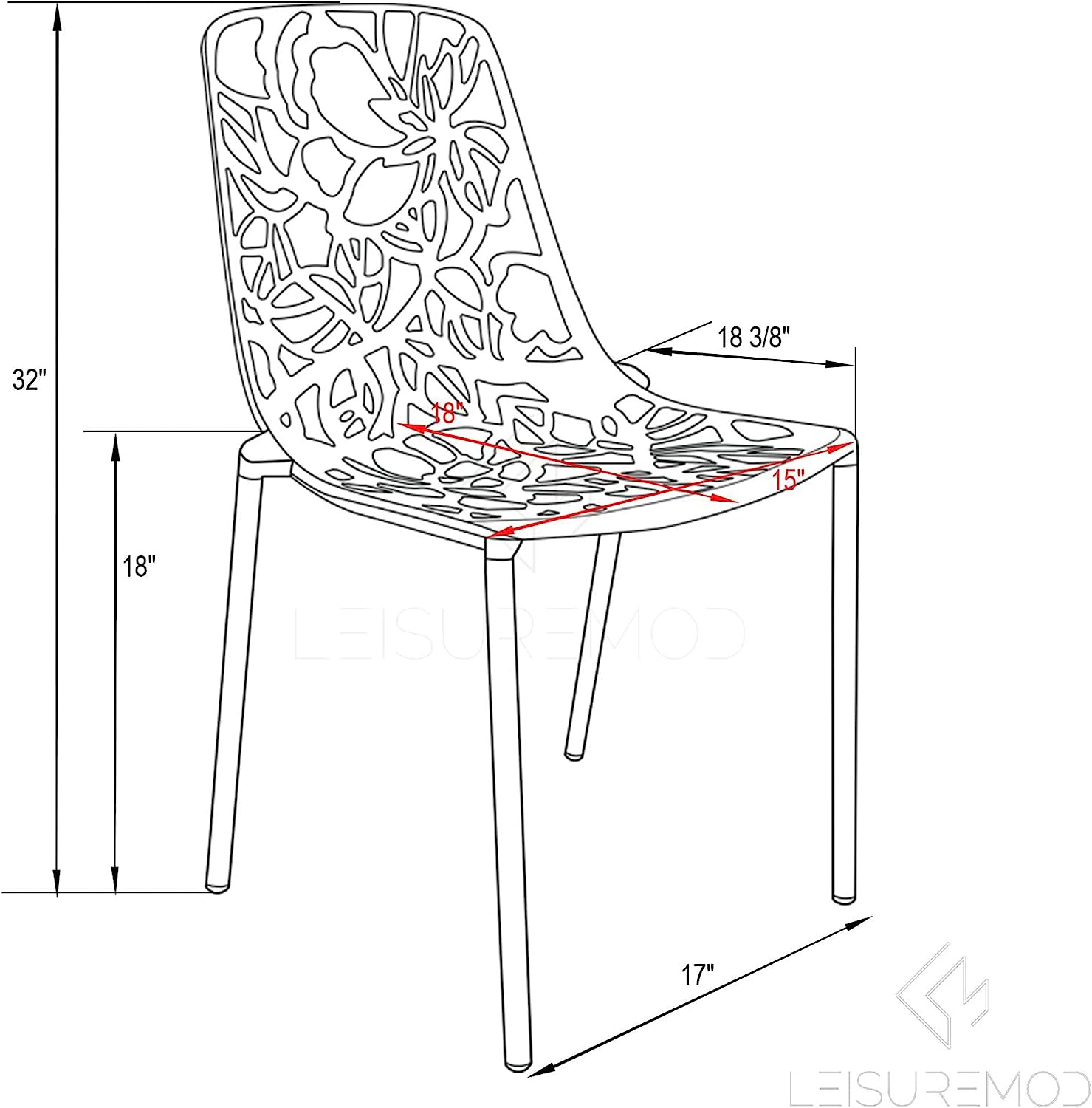 LeisureMod Devon Modern Aluminum Indoor-Outdoor Stackable Dining Chair Set of 2, Orange