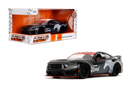Jada Toys Bigtime Muscle 1:24 2024 Ford Mustang Dark Horse Die-cast Car – Opening Doors, Hood, Trunk, Rubber Tires(Glossy Black)