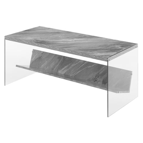 Convenience Concepts SoHo Glass Coffee Table 40" - Modern Living Room Table with Storage Shelf, Contemporary Coffee Table for Family Room, Gray Faux Marble