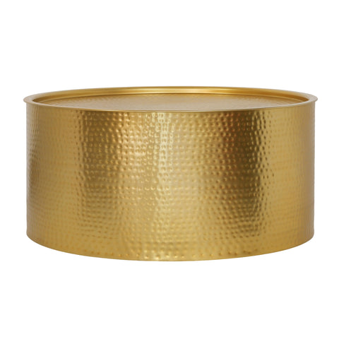 Pasargad Home Luma Round Modern Hand-Forged Gold Coffee Table with Hidden Storage & Removable Lid