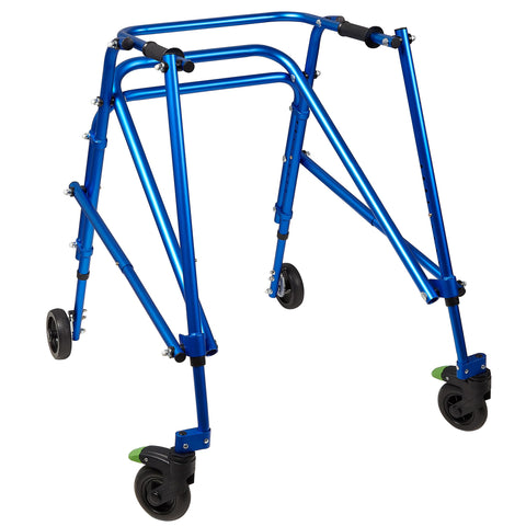 Klip- Lightweight Posterior Rollator Walker/Gait Trainer 4 Wheel - Lightweight Posterior Walker for Toddlers, Kids, Teens with Special Needs (Large, Blue)