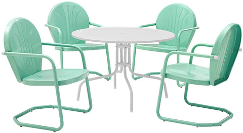 Griffith 5Pc Round Retro Outdoor Dining Set Aqua Gloss/White Satin - Table & 4 Chairs
