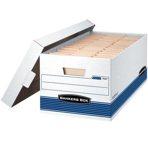 Bankers Box 0070205 STOR/FILE Storage Box, Legal, Locking Lid, White/Blue, 4/Carton