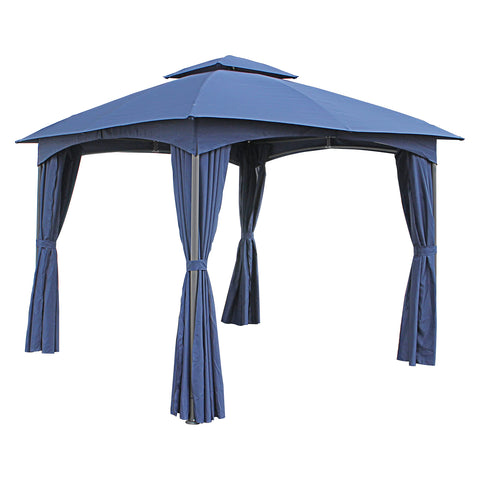 ST. Kitts 10-Foot Steel Dome-top Gazebo with Curtains - Navy