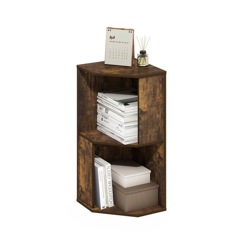 Furinno ECON Corner Shelf, 2-Tier Corner Book Shelf, Standing Storage Shelves, Cube Display Rack, Bookshelf, for Organization and Storage, Living Room, Home Office, Amber Pine