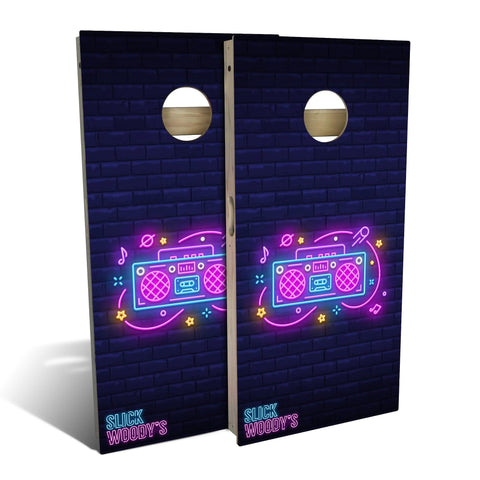 Skip's Garage 80s Boombox Cornhole Set - All-Weather 2x4 (Weather Bags) - Include Hole + Edge Lights