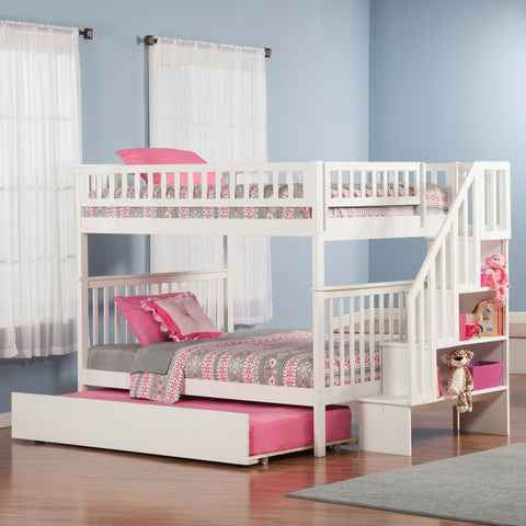 AFI Woodland Staircase Bunk Urban Trundle Bed, Full, White, Full/Full