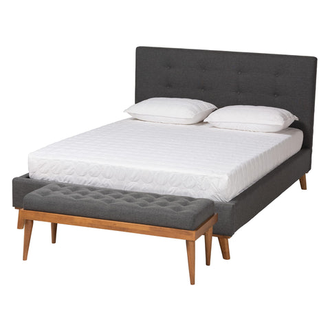 Baxton Studio Valencia Bedroom Set, 2-Piece, Dark Grey/Walnut Brown