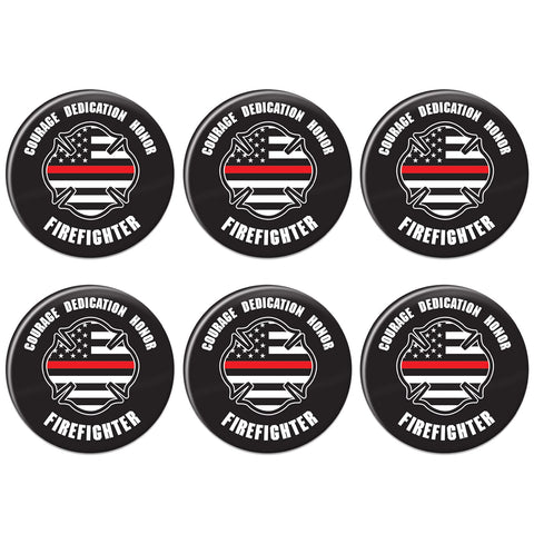 Beistle Courage Dedication Honor Firefighter Buttons – 6-Pack 2” Round Tribute Badges with Maltese Cross and Thin Red Line Flag Design for Fire Department Events, Parades and Support Rallies