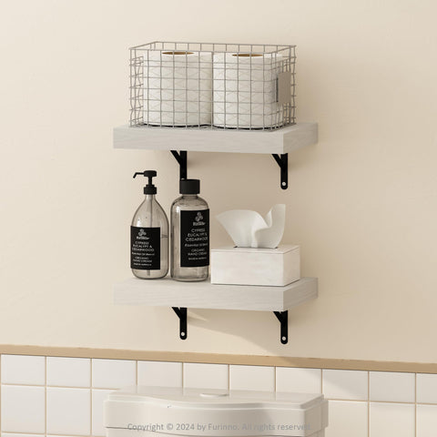 Furinno Tanna 15-Inch Wall Mounted Bathroom Floating Display Shelves White Texture Set of 2