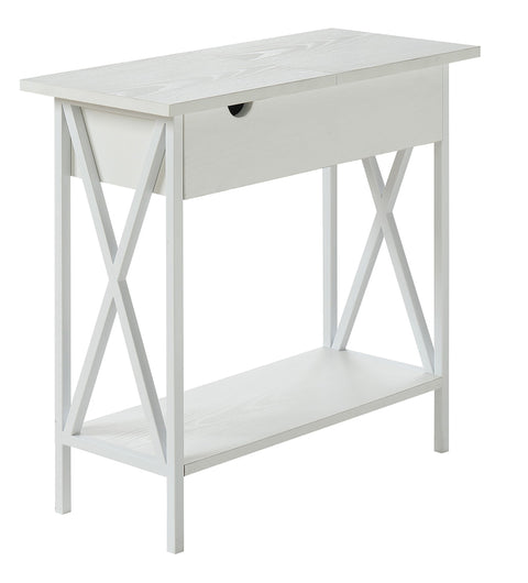 Convenience Concepts Tucson Flip Top End Table with Charging Station 23.75" - Modern Living Room Table with Storage Shelf, Side Table Side Table, White/White