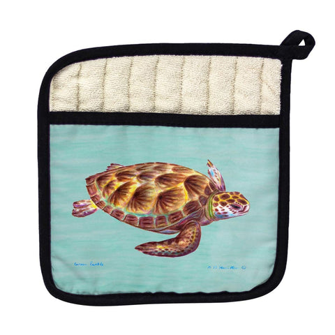 Betsy Drake PT044C Green Sea Turtle Teal Pot Holder