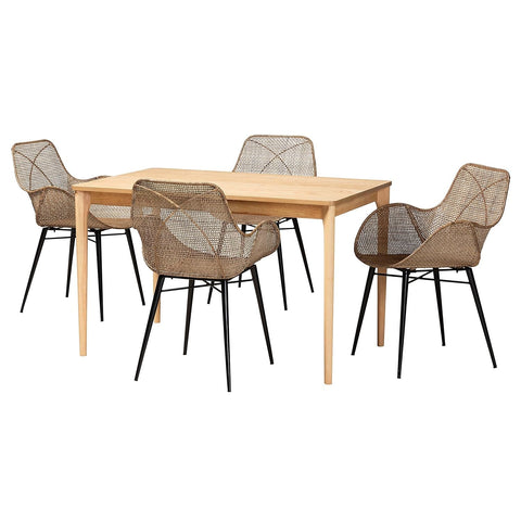 Baxton Studio Ballerina Gray Rattan and Black Metal 5-Piece Dining Set