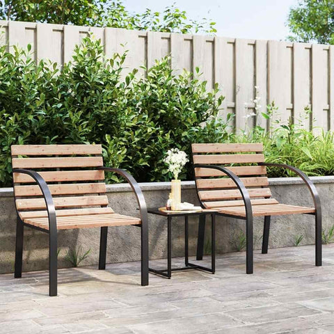 Oakestry Garden Chair Set of 2 Brown Wood seat and backrest, Steel Frame â€“ Outdoor Patio Seating, Weather Resistant Furniture