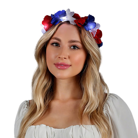 blinkee Hawaiian Flower Crown - Red, White, and Blue - Light Up - Stretch - 4th of July