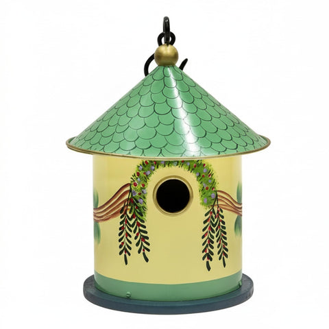 Oakestry Bastion Birdhouse Cottage Style Hand Painted Iron Wood Decorative Outdoor Garden Yard Patio Balcony Rustic Vintage Wildlife Shelter Durable Hanging Nest Box