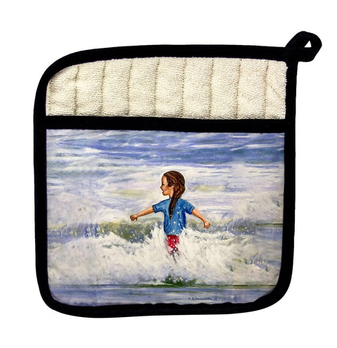 Betsydrake PT1156 Girl in Surf Pot Holder