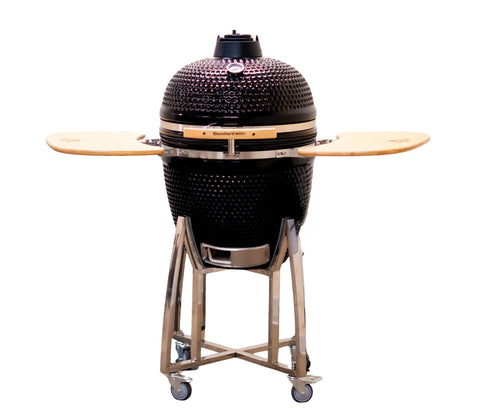 21" Kamado Grill COALS by Comfortbilt Ceramic Charcoal Grill Smoker with Cart Side Shelves and 412 Cooking Square Inches