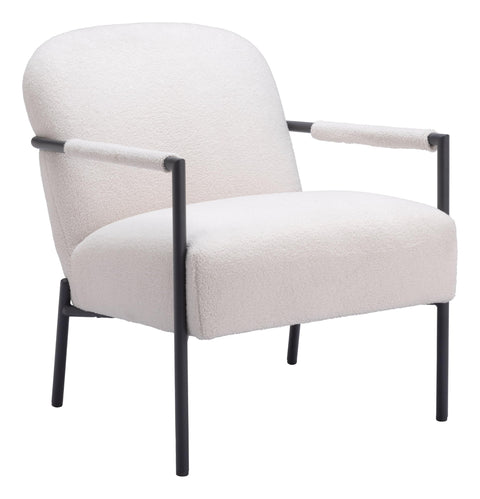 Zuo Chicago Accent Chair Ivory, White Accent Chair, Modern Style, Shearling Style Fabric, Shearling Style Fabric, Plywood, Indoor Living, 26" W x 33.5" D x 32.3" H, Non-Stackable