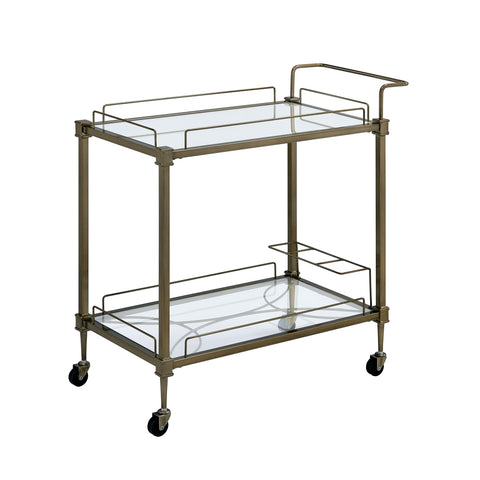 Acme Aditya Contemporary Metal Serving Cart in Mirrored and Antique Brass