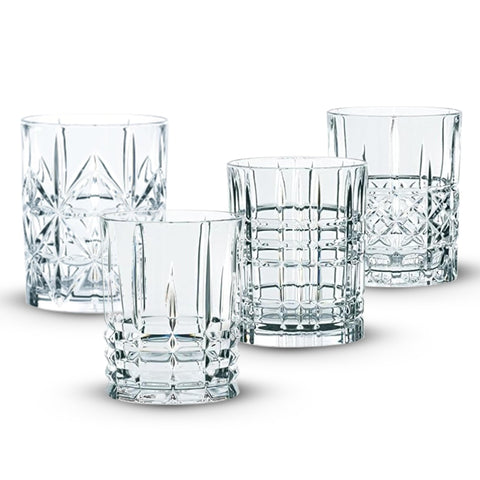 Nachtmann Highland 12-Ounce Whiskey Glass (Set of 4), 4-inch Whiskey Tumbler for Scotch, Rum, Spirits - Classic Barware, Dishwasher Safe Glassware - Classic Collectible Drinkware (Assorted Patterns)