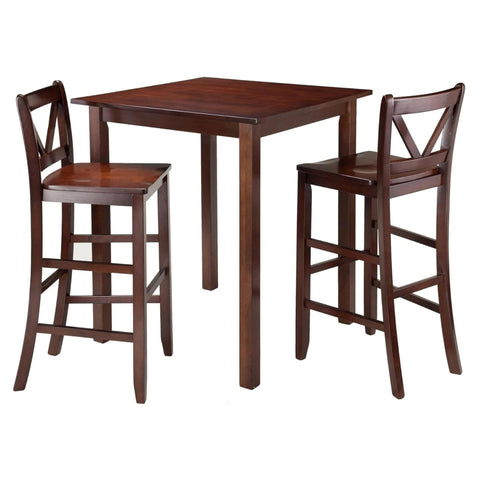 Oakestry Parkland 3-Piece Walnut Pub Dining Set with Square Table and 2 Stools – Warm Wood Finish for Kitchen, Breakfast Nook, or Small Dining Spaces