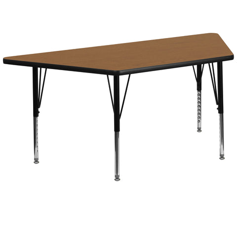 Flash Furniture Wren 29''W x 57''L Trapezoid Oak Thermal Laminate Activity Table - Height Adjustable Short Legs