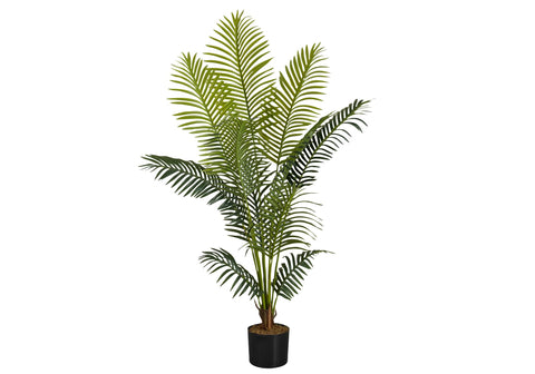 Monarch Specialties I 9536 Artificial Plant, 57" Tall, Palm Tree, Indoor, Faux, Fake, Floor, Greenery, Potted, Real Touch, Decorative, Green Leaves, Black Pot