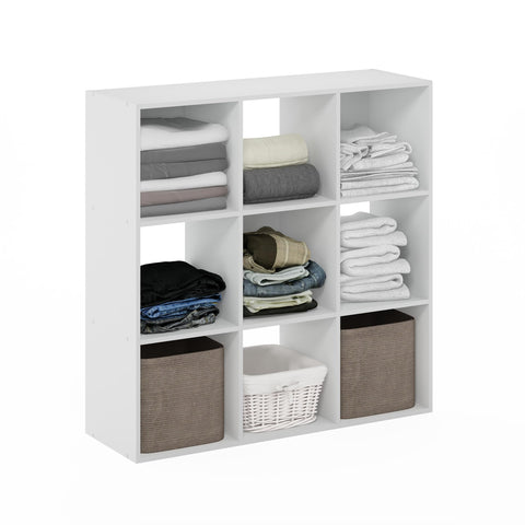 Furinno PELLI Closet Organizers and Storage, 9-Cube Closet Organizer, Open Shelf Closet Storage, for Wardrobe, Bedroom, Living Room, White