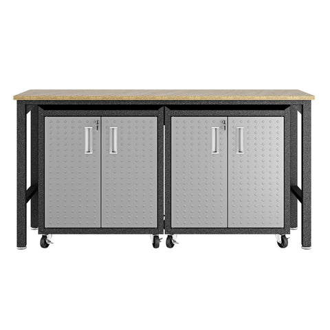 Manhattan Comfort 3-Piece Fortress Mobile Space-Saving Garage Cabinet and Worktable 1.0 in Grey