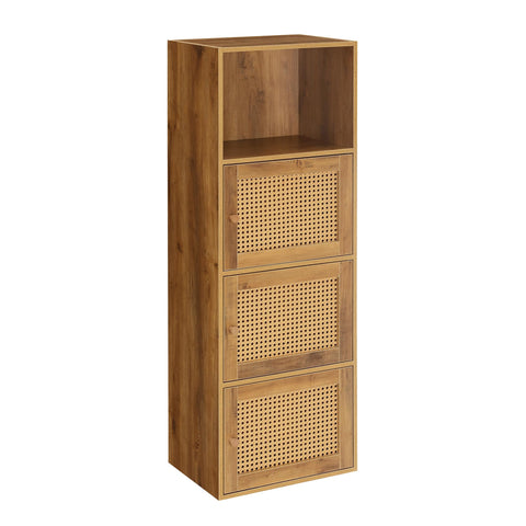 Convenience Concepts Xtra Storage Boho Weave 3 Door Cabinet 16.5" - Modern Rattan Organizer with Shelf for Living Room, Bathroom, Office, Home Library, Closet, Brown Autumn Haze/Beige Barley