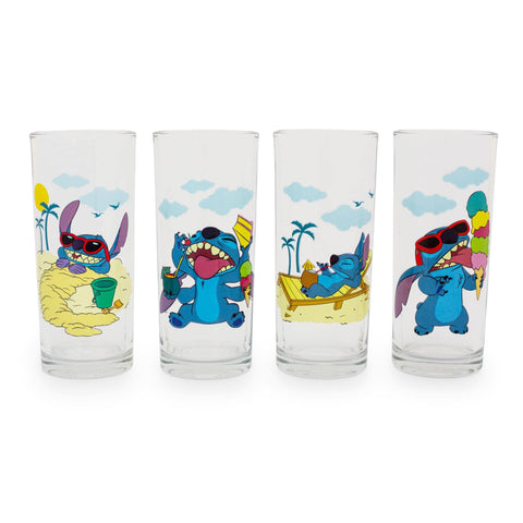 Disney Lilo & Stitch Beach Day 10-Ounce Tumbler Glasses, Set of 4 | Tropical Home Barware For Liquor and Beverages, Cute Kitchen Decor Essentials | Cute Gifts and Collectibles