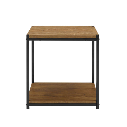 Caffoz Tall Side End Table Furniture Designs |Brooklyn Series | Night Stand | Coffee Table |Storage Shelf | Sturdy | Easy Assembly | Brown Oak Wood Look Accent Furniture with Metal Frame
