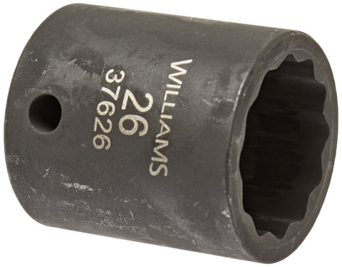Williams 37626 1/2-Inch Drive 26mm Standard Impact Socket, 12-Point