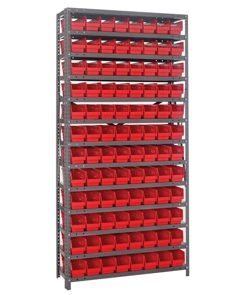 Quantum Storage Systems 1275-101RD Solid Heavy Duty 13 Shelves 96 Economy Red Bins 75" H x 36" W x 12" D
