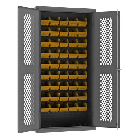 Durham Heavy Duty Welded 14 Gauge Steel Ventilated Cabinet with 45 Bins, EMDC361845B95, 900 lbs Capacity, 18" Length x 36" Width x 72" Height