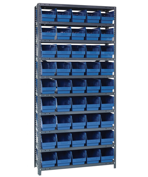 Quantum Storage Systems 1875-204BL Store More Steel Shelving Unit with 6" Shelf Bins, 18" D x 36" W x 75" H, Blue