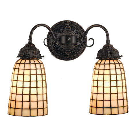 Meyda Tiffany 74058 Tiffany/Mica Two Light Wall Sconce from Geometric Collection in Bronze/Dark Finish,